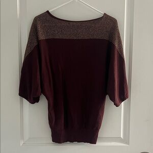 New York & Company Burgundy Blouse with Gold Detailing